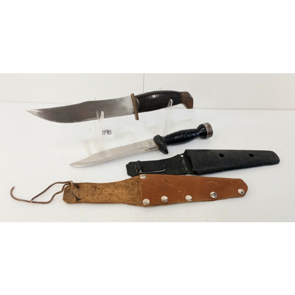 LOT OF 2 - AQUALUNG DIVE KNIFE & UNMARKED HUNTING KNIFE W/ SHEATHS