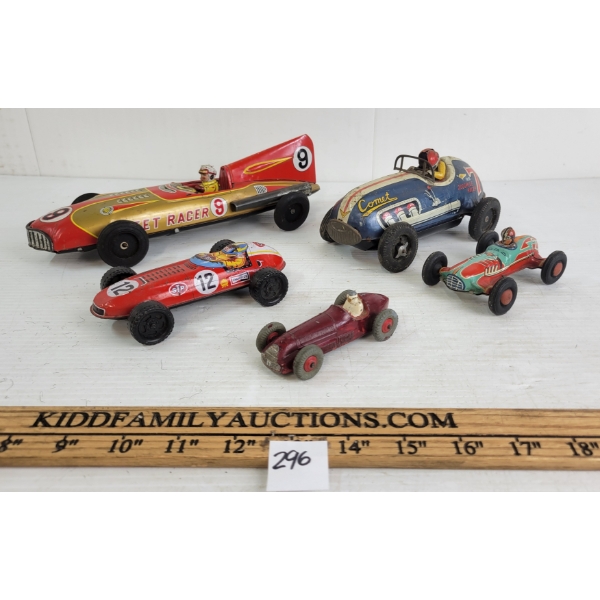 LOT OF 5 - TIN & CAST RACECARS - INCL FRICTION
