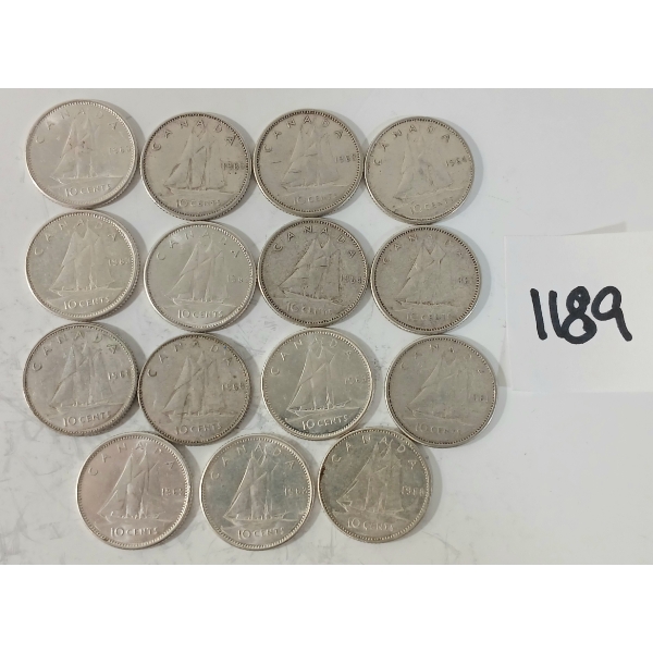 LOT OF 15 - 1958-1968 CDN SILVER DIMES