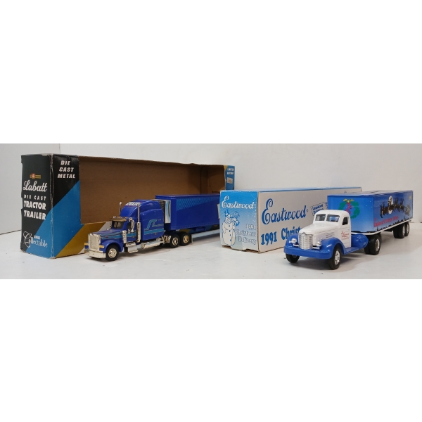 LOT OF 2 - ERTL / LIBERTY DIECAST TRACTOR TRAILER & '91 CHRISTMAS DELIVERY - EASTWOOD & LABATT