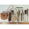 Image 1 : JOB LOT - BRASS POWDER MEASURERS & LEATHER CARRIERS W/ SHOT