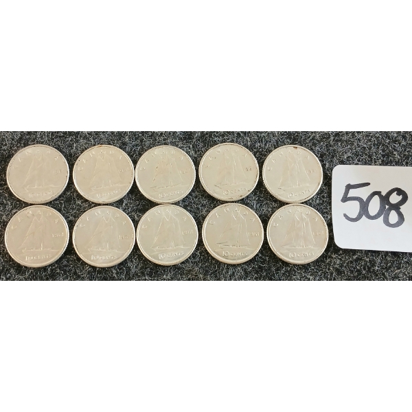 LOT OF 10 - 1961-1967 CDN 10 CENT COINS