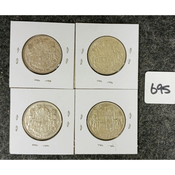 LOT OF 4 - 1950 CDN SILVER 50 CENT COINS