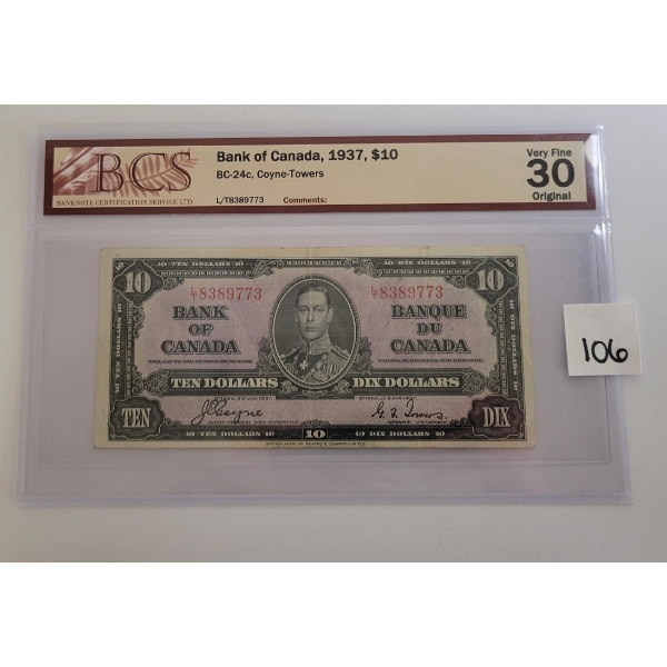 1937 CDN $10 BANKNOTE - BCS GRADED