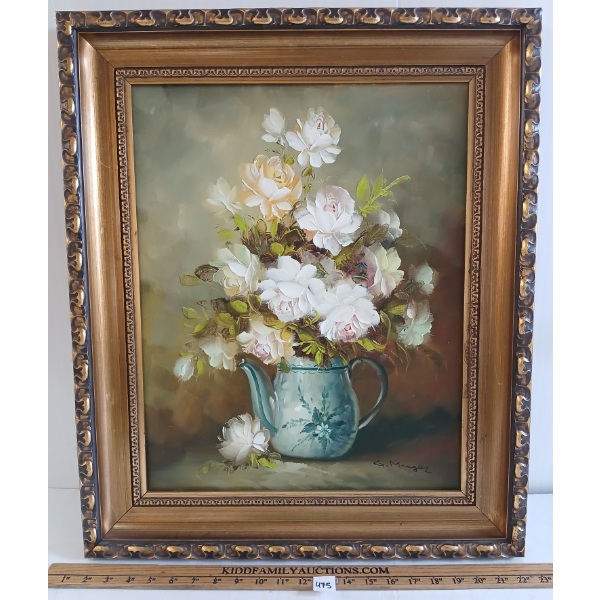 FLORAL STILL LIFE BY G. MAUGER - FRAMED OIL ON CANVAS 
