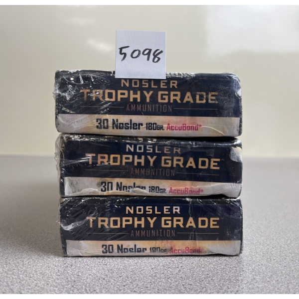 AMMO: 60X NOSLER TROPHY GRADE .30 NOSLER 180GR. ACCUBOND - SEALED