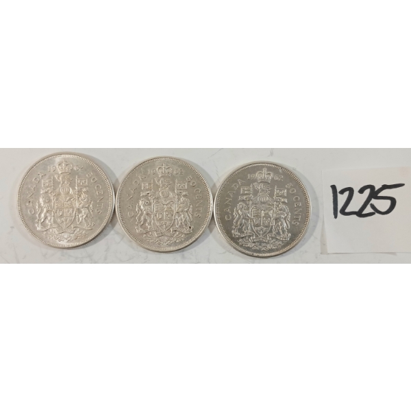 LOT OF 3 - 1962 CDN 50 CENT SILVER COINS