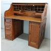 Image 2 : LOT OF 2 - TIGER OAK ROLL TOP DESK W/ WINDSOR BACK CHAIR
