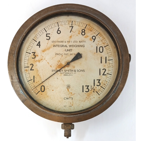 STOTHERT & PITT LTD. INTEGREAL WEIGHING UNIT BRASS GAUGE NO. 145 - CIRCA 1940-60's