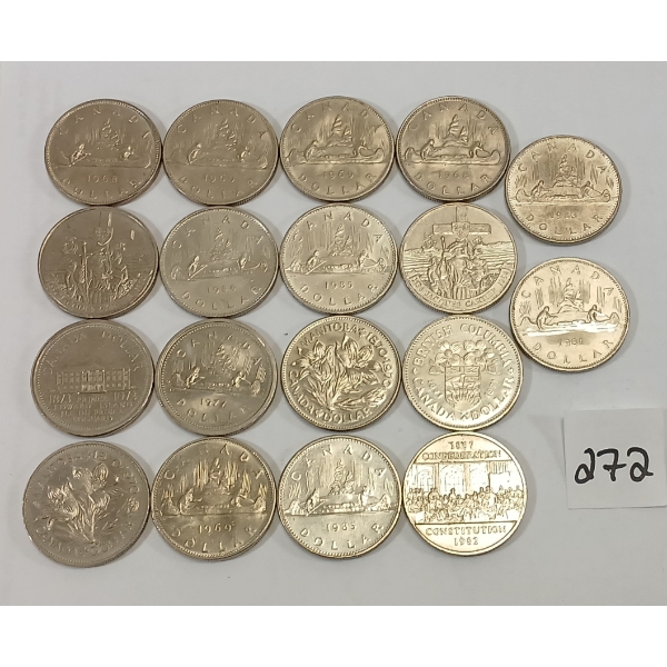 LOT OF 18 - CDN DOLLAR COINS - INCL 1969 & 1977, ETC