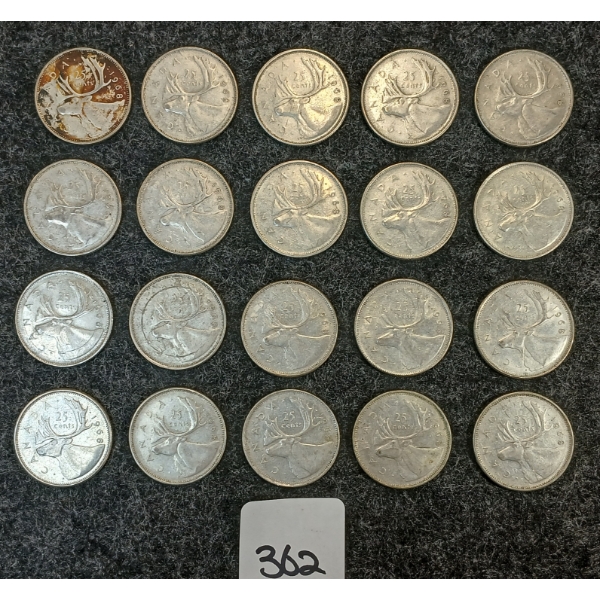 LOT OF 20 - 1968 CDN 25 CENT COINS 