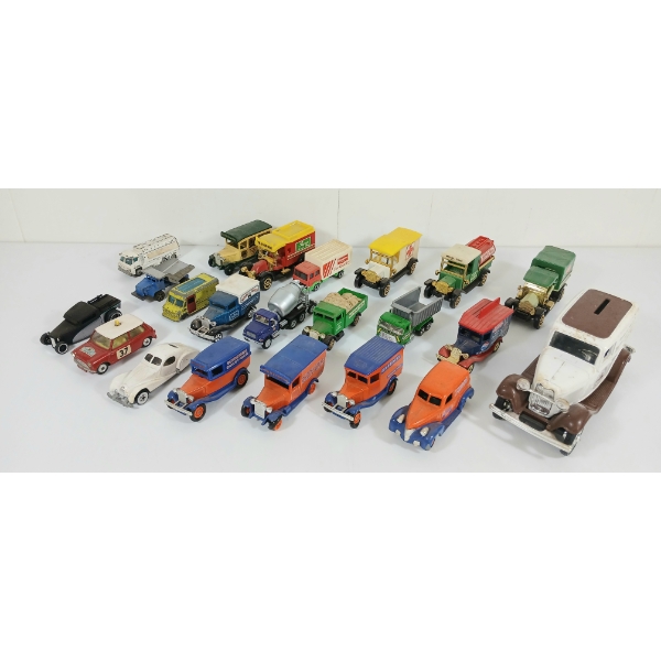 LOT OF 22 - DIECAST & PLASTIC TOY VEHICLES - 1932 HERSEY'S BANK & SCHNEIDERS PROMOTIONAL VANS