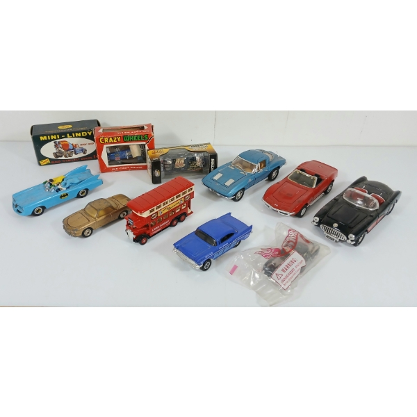 LOT OF 11 - DIECAST & PLASTIC VEHICLES - 1995 HALLMARK BATMAN, MINI-LINDY CEMENT MIXER