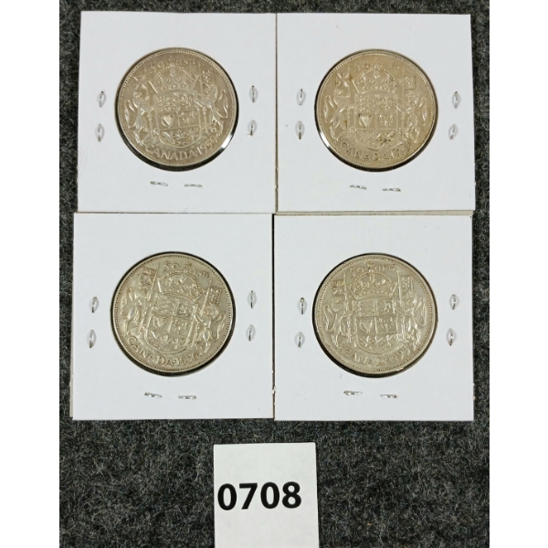 LOT OF 4 - 1950 & 1953 CDN SILVER 50 CENT COINS