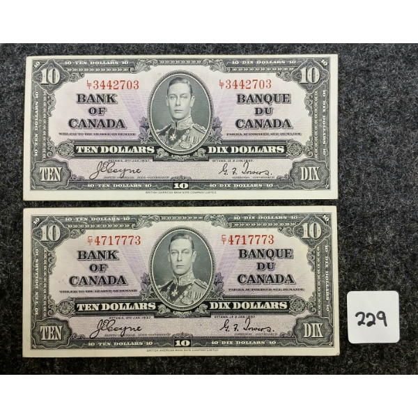 LOT OF 2 - 1937 CDN $10 BANKNOTES