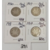 Image 1 : LOT OF 4 - CDN 25 CENT SILVER PCS - INCL 1917, 1918, 1919 & 1930