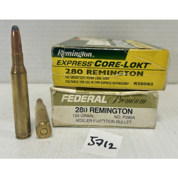 AMMO: 36X LIVE & 4X BRASS FED & REM .280 REM 150GR. & 165GR.