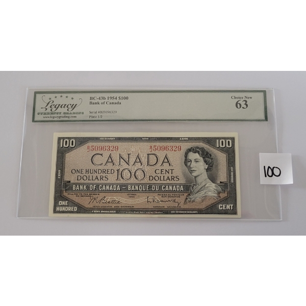 1954 CDN $100 BANKNOTE - LEGACY GRADED