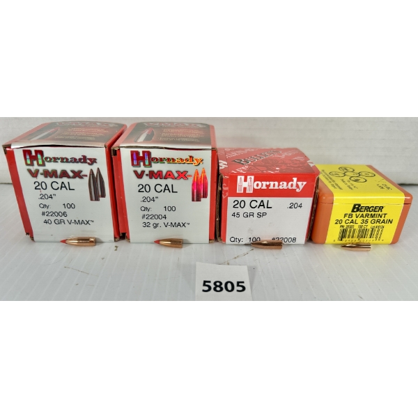 BULLETS: APPROX 300X MIXED .20 CAL - 40 GR, 32 GR, 45 GR & 35 GR