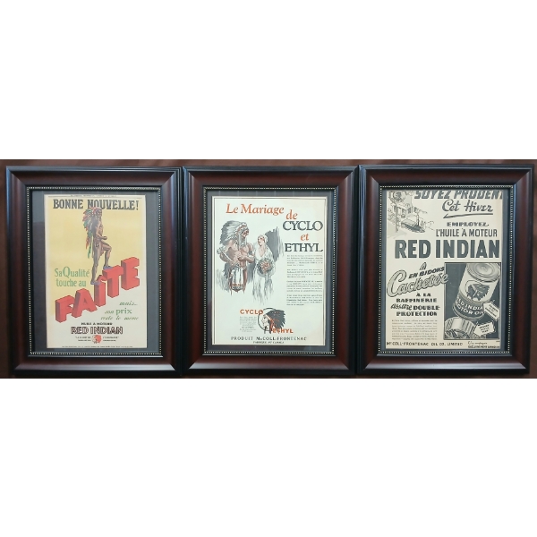 LOT OF 3 - FRAMED FRENCH RED INDIAN PAPER ADVERTISEMENTS