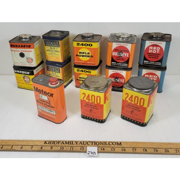 LOT OF 13 - COLLECTIBLE POWDER TINS - INCL HERCULES & ALCAN