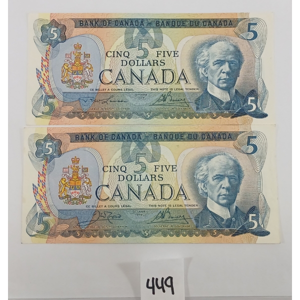 LOT OF 2 - 1979 CDN $5 BANKNOTES