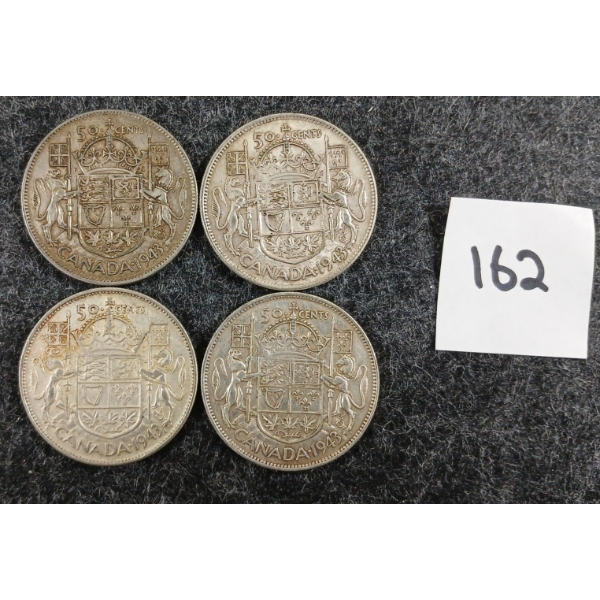 LOT OF 4 - 1943 CDN 50 CENT SILVER COINS