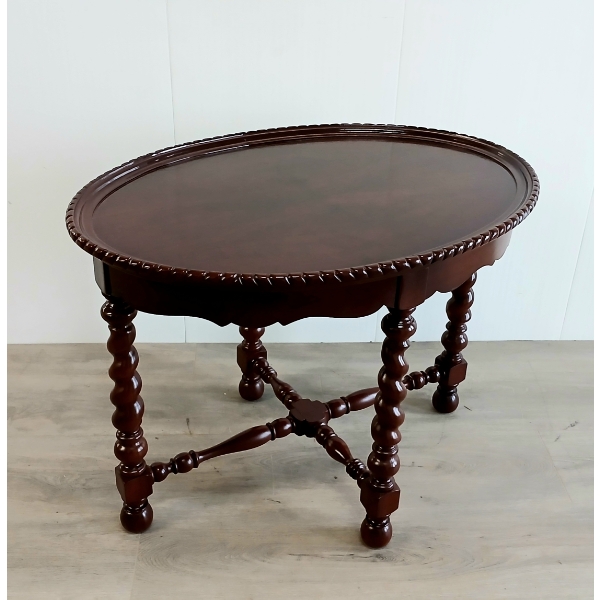 OVAL BARLEY TWIST SIDE TABLE - JACOBEAN REVIVAL STYLE - MAHOGANY - C. EARLY 20TH CENTURY