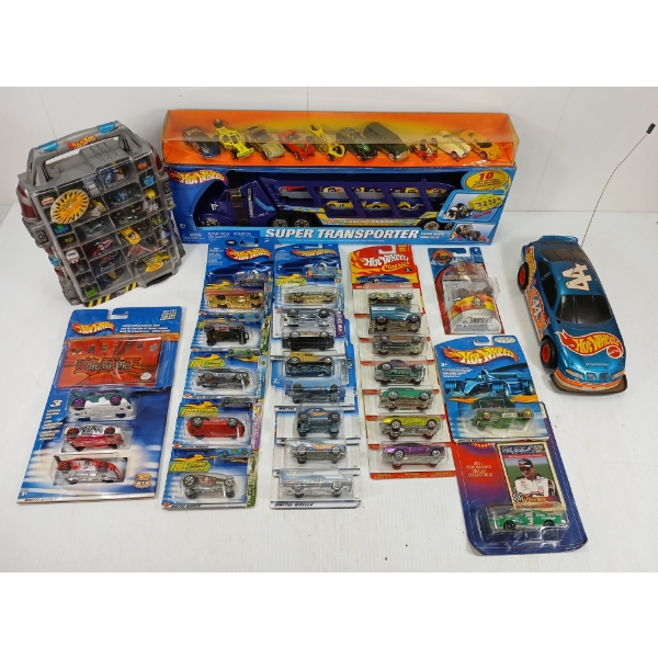 JOB LOT - HOT WHEELS DIECAST VEHICLES & TRANSPORTER, ETC.