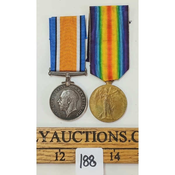 LOT OF 2 - WWI MEDALS - SPR. S. HALLORAN C.R.T.