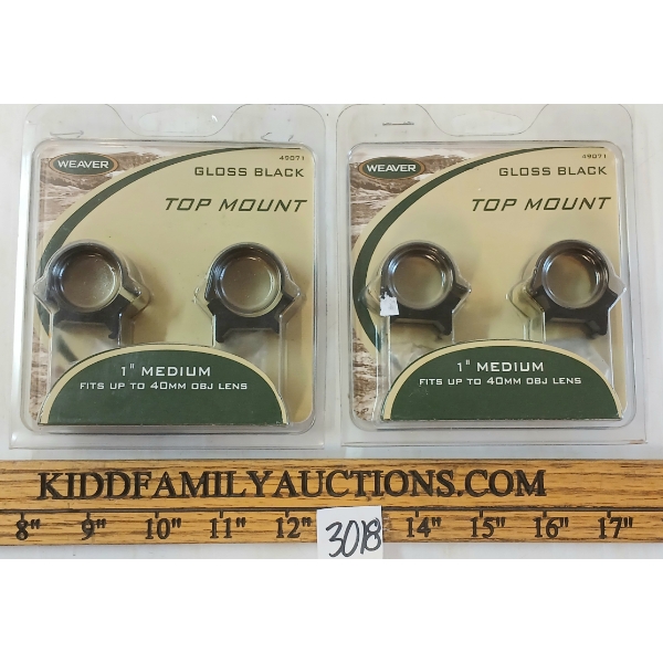 LOT OF 2 - WEAVER SCOPE RINGS - 1IN MED TOP MOUNT
