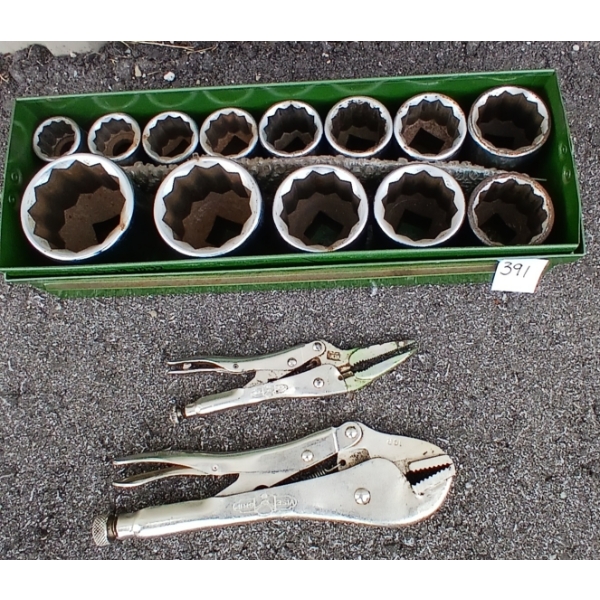 VISE GRIPS & SET OF SOCKETS - 1IN DR.
