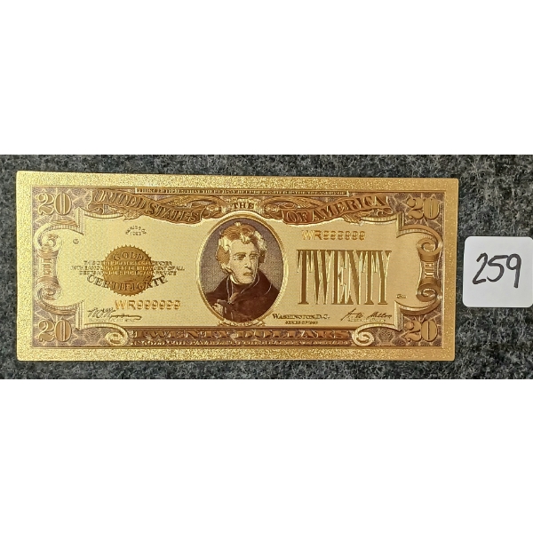 1928 U.S. $20 BANKNOTE - 24K GOLD LEAF
