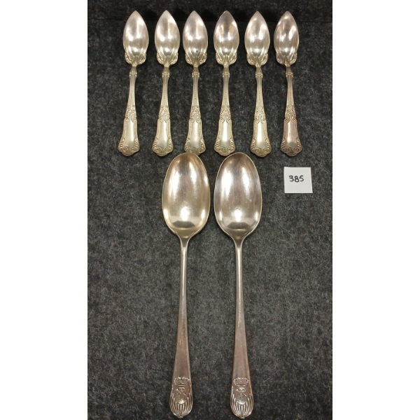 LOT OF 8 - STERLING SILVER SOUP AND POMEGRANATE(?) SPOONS