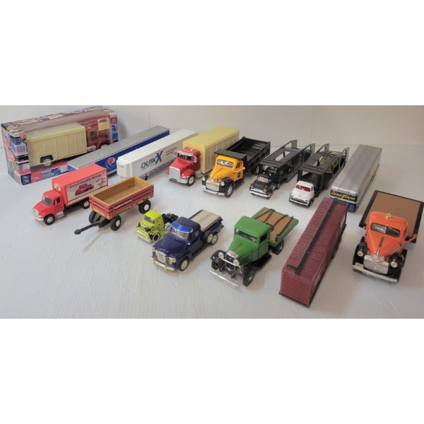 JOB LOT - MISC DIECAST & PLASTIC MODELS - TRANSPORT TRUCKS, FLAT BEDS, TRAILERS, ETC