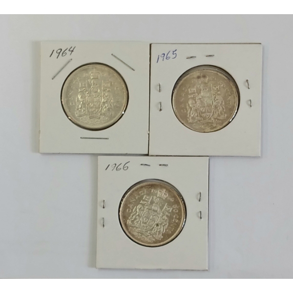 LOT OF 3 - 1964-1966 CDN SILVER HALF DOLLARS