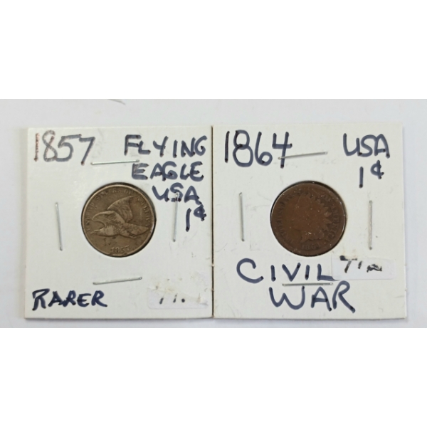 LOT OF 2 - 1857 & 1864 US CENT COINS