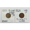 Image 1 : LOT OF 2 - 1857 & 1864 US CENT COINS