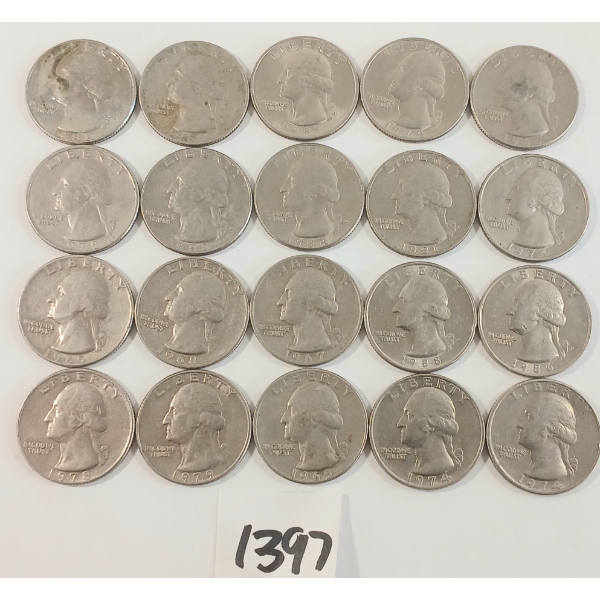 LOT OF 20 - 1965-1988 US 25 CENT SILVER COINS