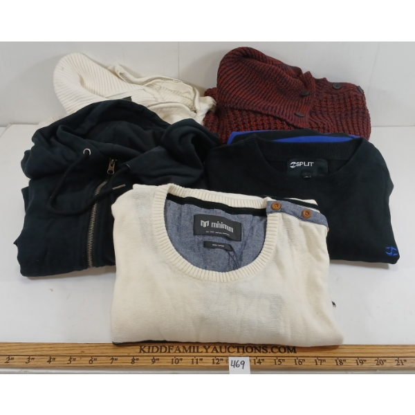 LOT OF 5 - MEN'S SPLIT & MINIMUM KNIT SWEATERS & HOODIE - FT FARIET, BRENDAN, VICTOR, ETC