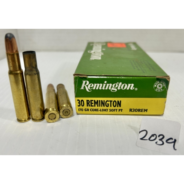 AMMO / BRASS: 12X LIVE & 8X BRASS REMINGTON .30 REM - 170 GR SP