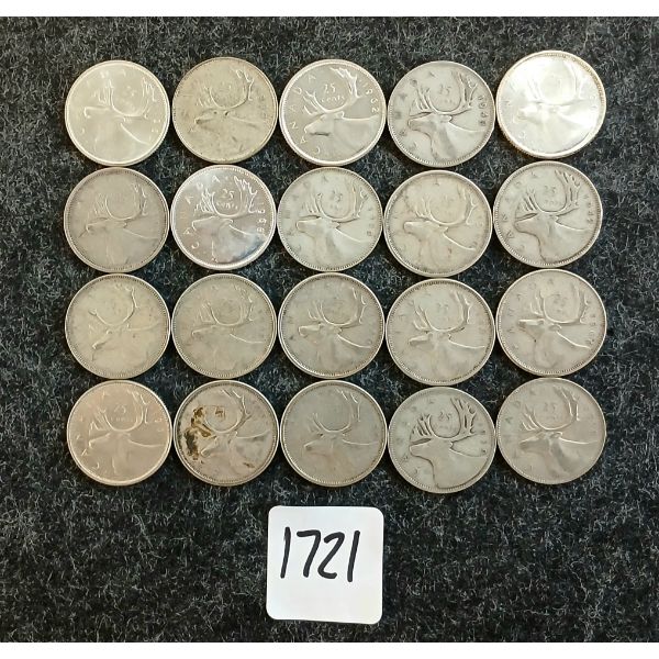 LOT OF 20 - 1939-1968 CDN 25 CENT COINS
