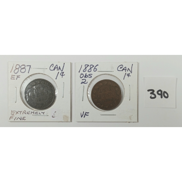 LOT OF 2 - 1886 & 1887 CDN VICTORIAN LARGE PENNIES