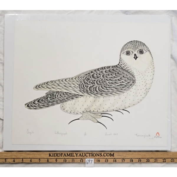 "OOPIK / OWL" BY KANANGINAK POOTOOGOOK(1935 - 2010) - LITHOGRAPH
