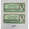 LOT OF 2 - 1954 CDN $1 BANKNOTES - SEQUENTIAL