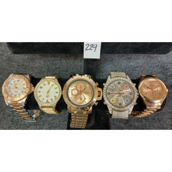 LOT OF 5 - ROSE GOLD & SILVER TONED WATCHES - INCL GRAZIANO, ANGEL, ICE STAR, ETC