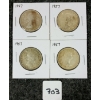 Image 2 : LOT OF 4 - 1957 CDN SILVER 50 CENT COINS
