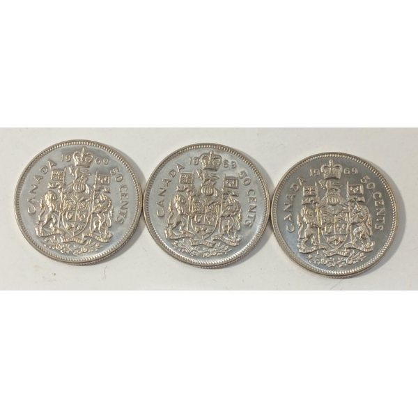 LOT OF 3 - 1969 CDN 50 CENT COINS