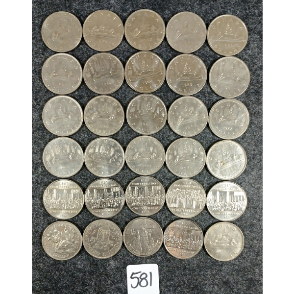 LOT OF 30 - 1970-1986 CDN DOLLAR COINS