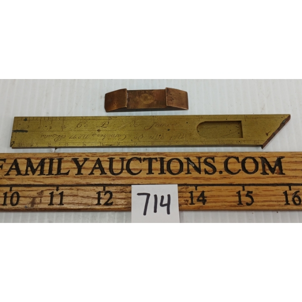 LOT OF 2 - HAND ENGRAVED BRASS FRENCH PROPORTION COMPASS & PRESSURE SHOE